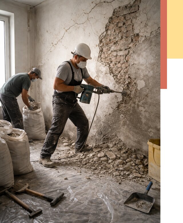 Демонтаж штукатурки со стен в Карасук от 7313 руб/м² — быстро и недорого | ОТДЕЛОЧНИК-Кск