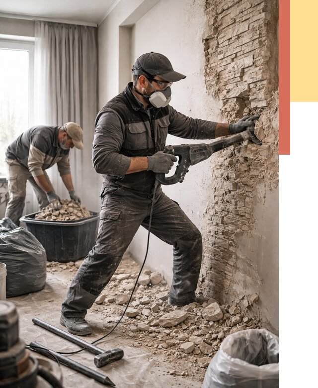 Демонтаж декоративного камня в Карасук от 1473 руб/м² — быстро и недорого | ОТДЕЛОЧНИК-Кск