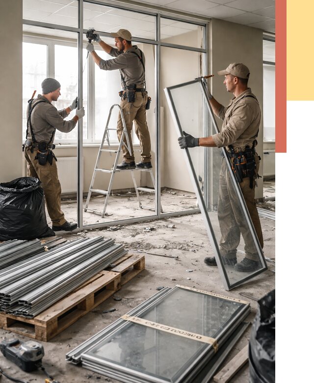 Демонтаж алюминиевых перегородок в Карасук от 4266 руб. — быстро и недорого | ОТДЕЛОЧНИК-Кск