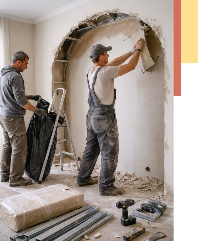 Демонтаж арки из гипсокартона в Карасук от 3555 руб. — услуги под ключ | ОТДЕЛОЧНИК-Кск