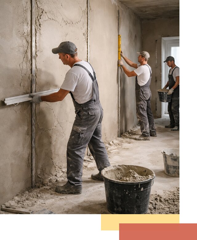 Штукатурка стен по маякам в Карасук — точная и ровная поверхность