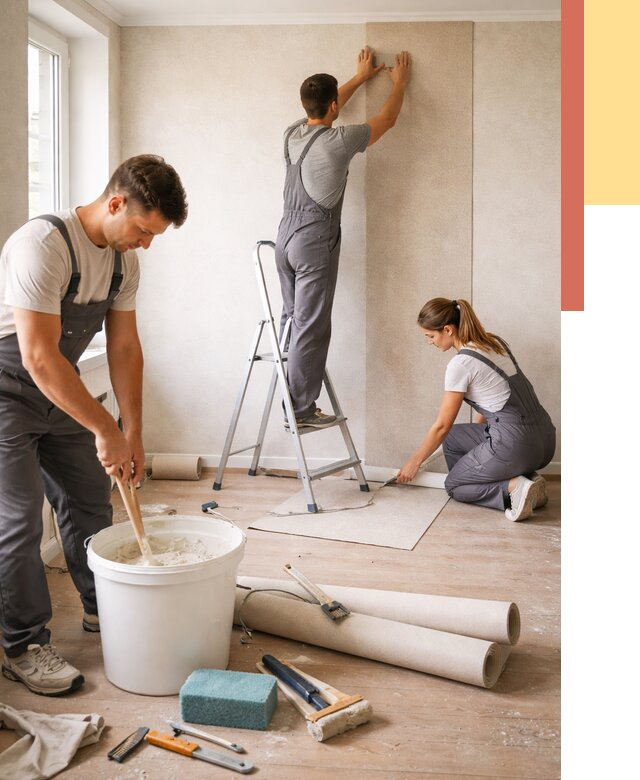 Оклейка стен обоями в Карасук от 3555 руб/м2 — быстро и недорого | ОТДЕЛОЧНИК-Кск