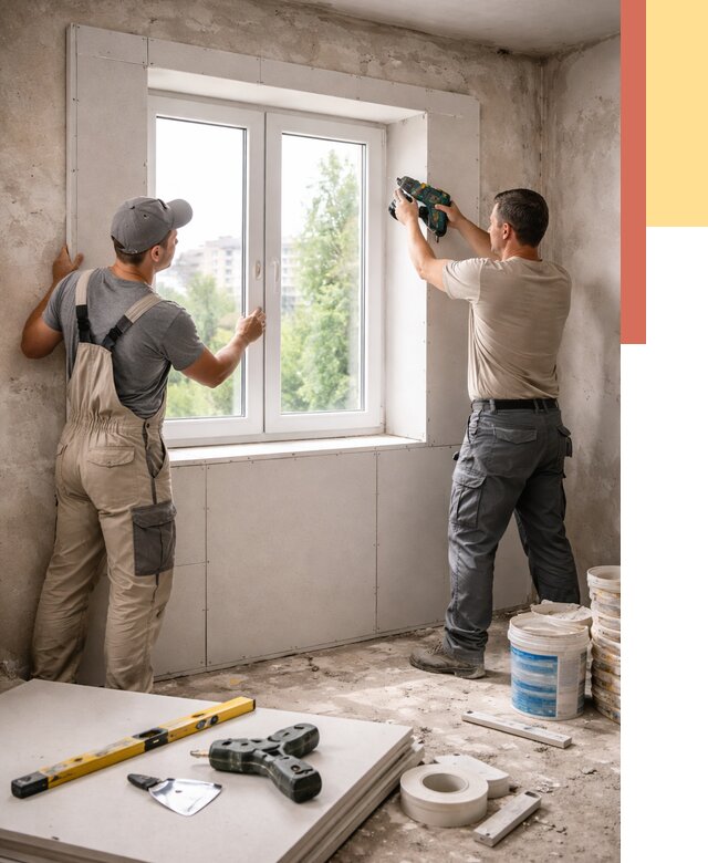 Монтаж откосов из гипсокартона в Карасук от 4571 руб. под ключ | ОТДЕЛОЧНИК-Кск