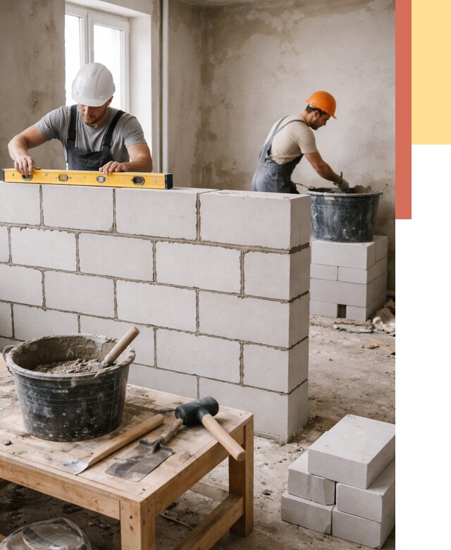 Кладка перегородок из газобетона в Карасук от 3250 руб. под ключ | ОТДЕЛОЧНИК-Кск