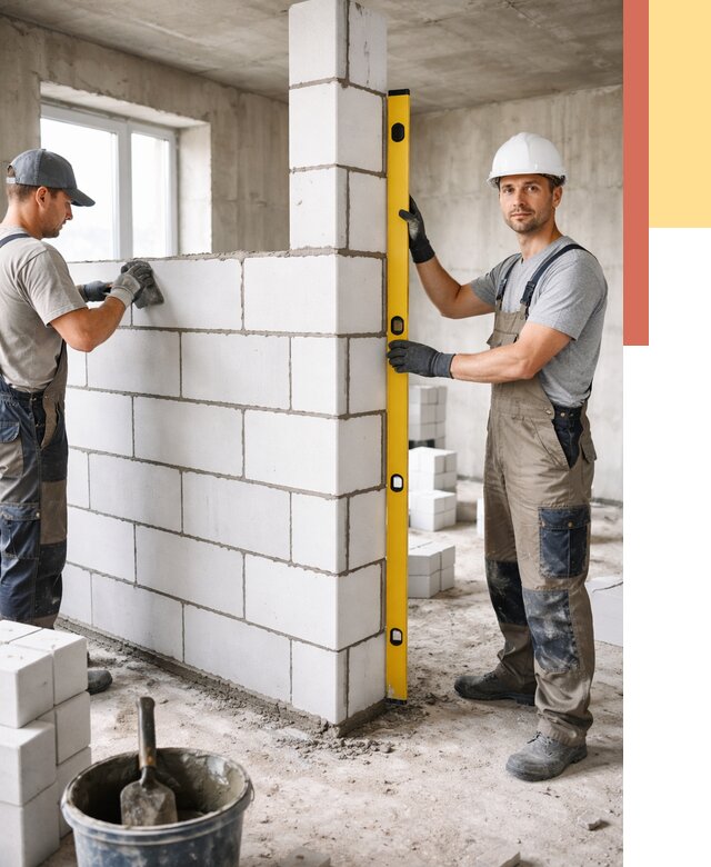 Кладка перегородок из пеноблока в Карасук от 1828 руб. под ключ | ОТДЕЛОЧНИК-Кск