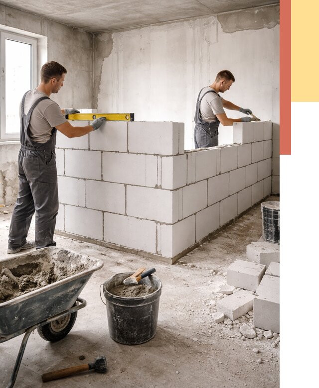 Кладка перегородок из ПГП в Карасук от 2539 руб./м2 — монтаж и возведение под ключ | ОТДЕЛОЧНИК-Кск