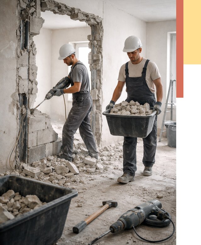 Демонтаж блоковых перегородок в Карасук от 3809 руб. — быстро и недорого | ОТДЕЛОЧНИК-Кск