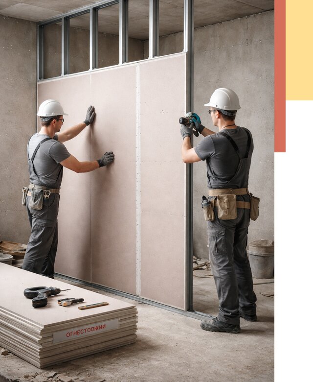 Перегородка из огнестойкого гипсокартона в Карасук от 1879 руб. под ключ | ОТДЕЛОЧНИК-Кск