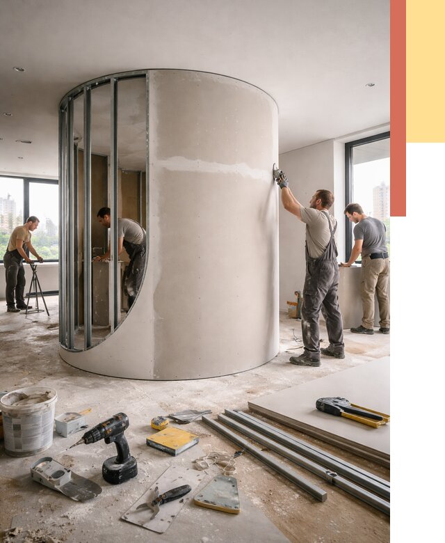 Радиусная перегородка из гипсокартона в Карасук от 2946 руб. под ключ | ОТДЕЛОЧНИК-Кск