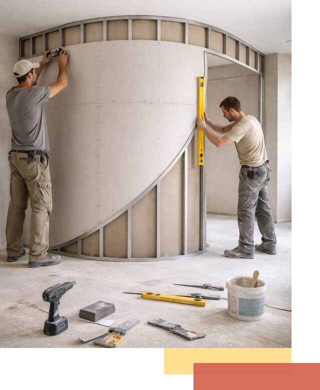 Радиусная перегородка из гипсокартона в Карасук под ключ