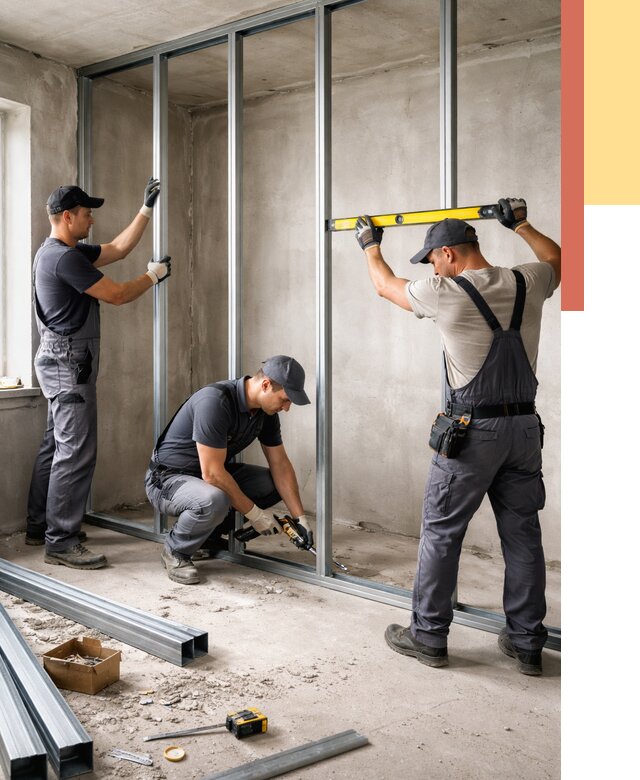 Монтаж каркаса перегородки из профиля в Карасук от 762 руб. | ОТДЕЛОЧНИК-Кск