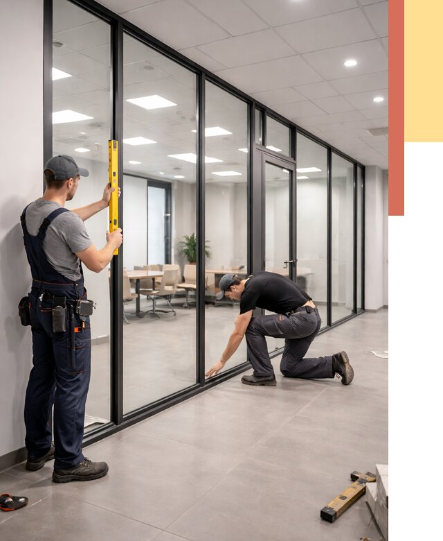 Каркасные стеклянные перегородки в Карасук под ключ от 9344 руб. | ОТДЕЛОЧНИК-Кск