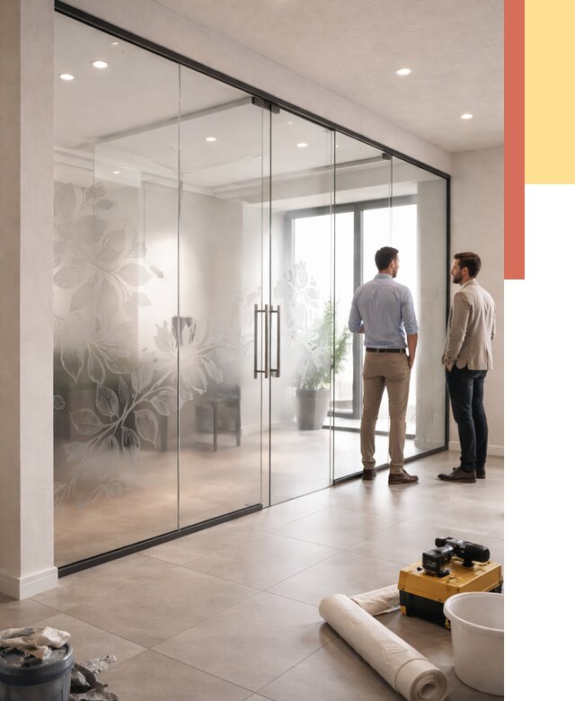 Стеклянные перегородки с рисунком в Карасук от 12696 руб. монтаж и нанесение | ОТДЕЛОЧНИК-Кск