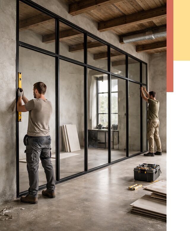 Стеклянные перегородки лофт в Карасук от 10665 руб. под ключ | ОТДЕЛОЧНИК-Кск