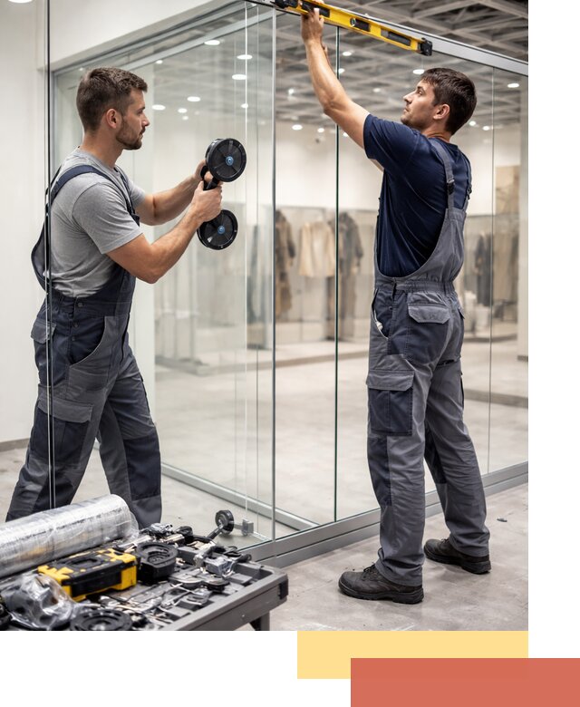 Стеклянные перегородки для магазинов в Карасук — монтаж и установка