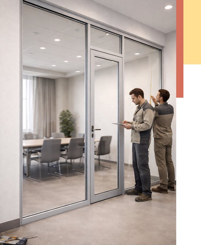 Установка и монтаж алюминиевых перегородок со стеклом в Карасук от 8329 руб. | ОТДЕЛОЧНИК-Кск