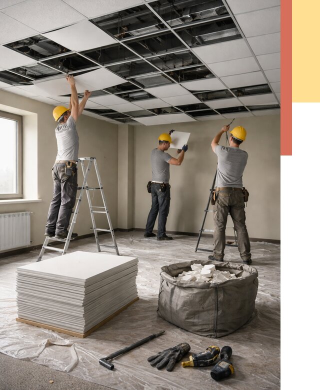 Демонтаж потолка Армстронг в Карасук от 4571 руб. быстро и недорого | ОТДЕЛОЧНИК-Кск