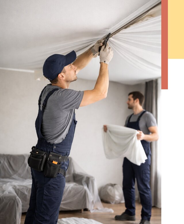 Демонтаж натяжного потолка в Карасук от 4571 руб. — снятие и разбор под ключ | ОТДЕЛОЧНИК-Кск