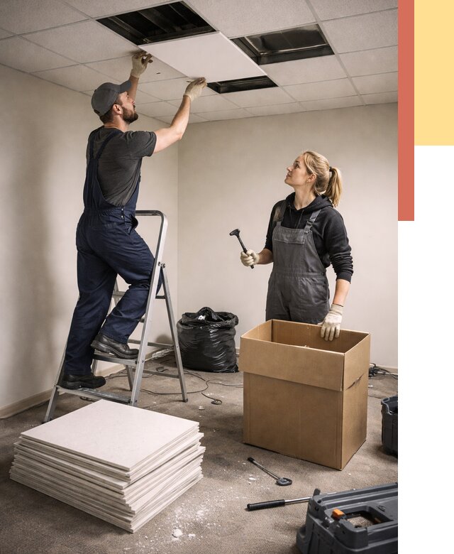 Демонтаж потолочной плитки в Карасук от 4571 руб. быстро и недорого | ОТДЕЛОЧНИК-Кск