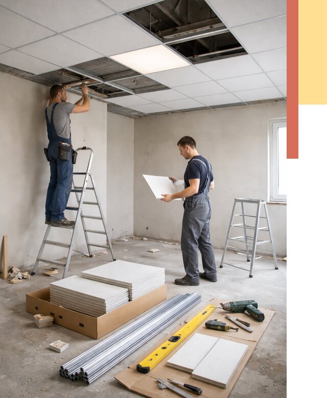 Монтаж потолка армстронг в Карасук от 4571 руб/м2 — быстрая установка под ключ | ОТДЕЛОЧНИК-Кск