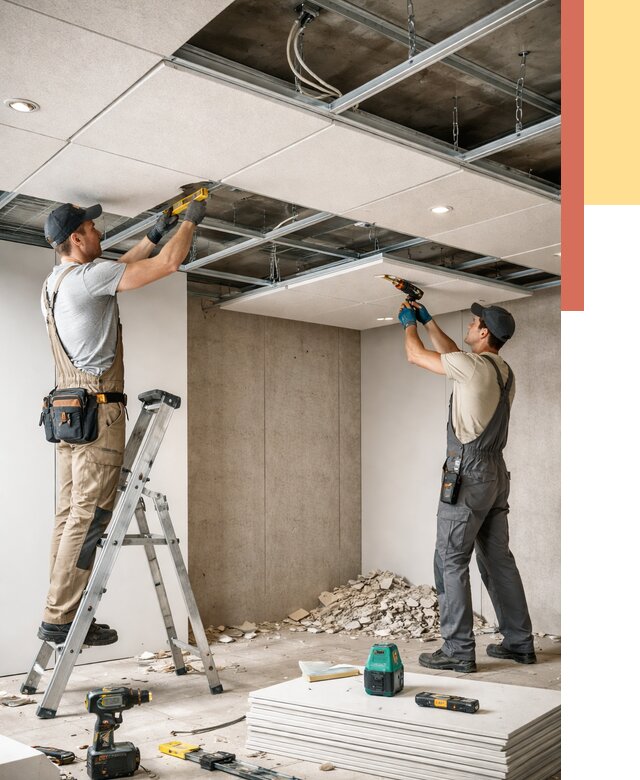 Монтаж акустического потолка в Карасук от 6602 руб/м2 — быстро и недорого | ОТДЕЛОЧНИК-Кск