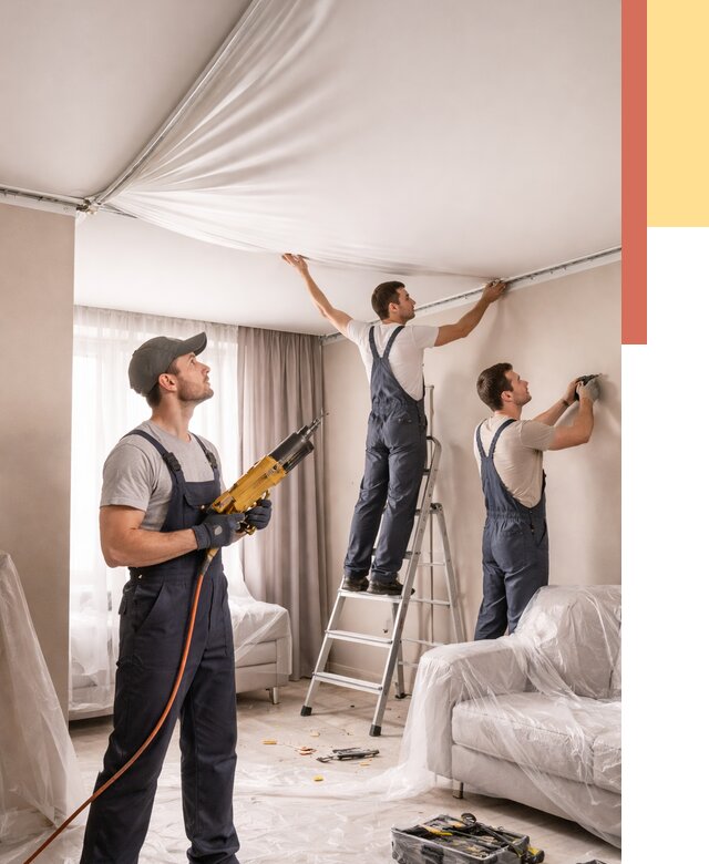 Установка натяжного потолка в Карасук от 4571 руб. | Быстро и недорого — ОТДЕЛОЧНИК-Кск