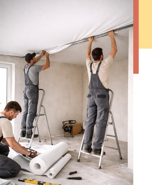 Монтаж тканевого натяжного потолка в Карасук от 3555 руб. под ключ | ОТДЕЛОЧНИК-Кск