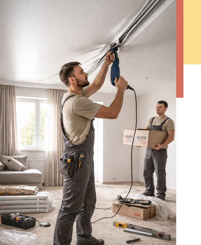 Монтаж сатинового натяжного потолка в Карасук от 3555 руб. | Быстро, недорого — ОТДЕЛОЧНИК-Кск