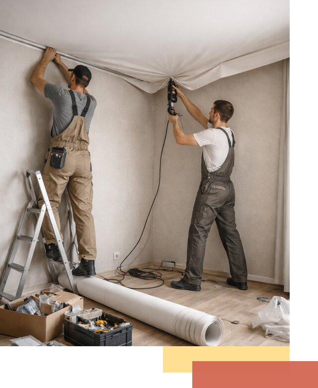 Монтаж цветного натяжного потолка в Карасук за один день