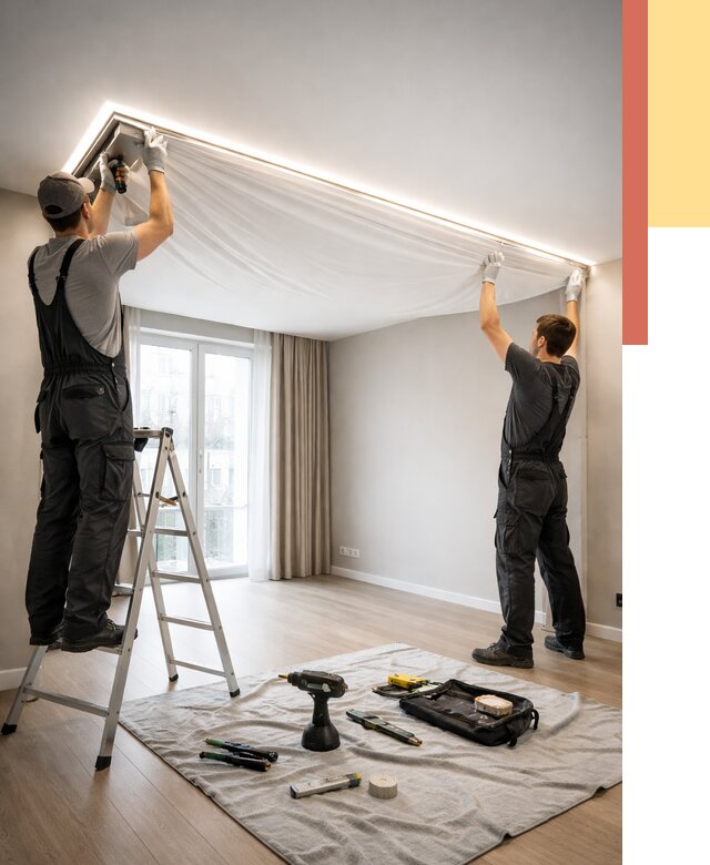 Монтаж парящего натяжного потолка в Карасук от 4571 руб. быстро и недорого | ОТДЕЛОЧНИК-Кск