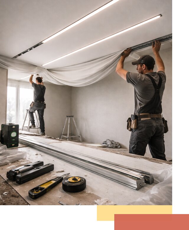 Монтаж натяжных потолков со световыми линиями в Карасук