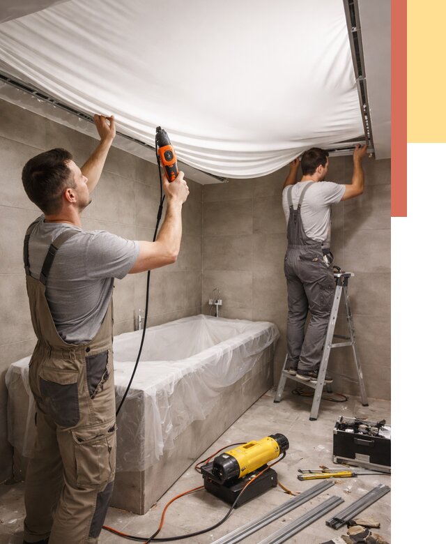 Монтаж натяжного потолка в ванной в Карасук от 1219 руб. под ключ | ОТДЕЛОЧНИК-Кск