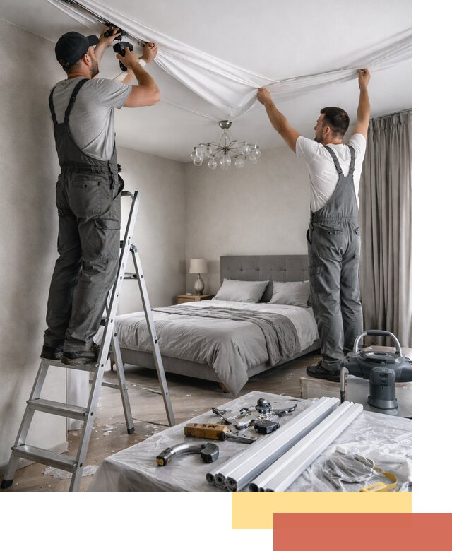 Монтаж натяжного потолка в спальне в Карасук