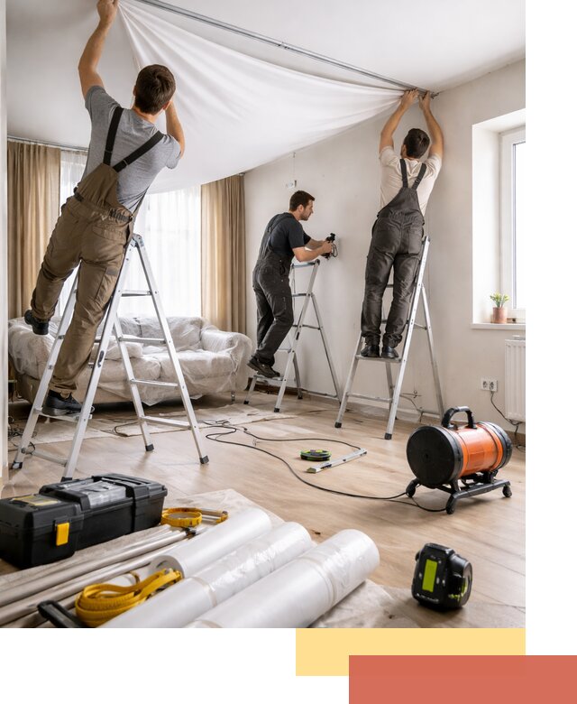 Монтаж натяжного потолка в гостиной в Карасук