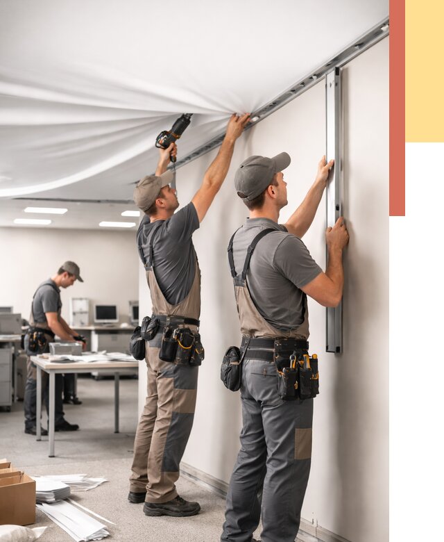 Монтаж натяжного потолка в офисе в Карасук от 457 руб/м² — быстро и недорого | ОТДЕЛОЧНИК-Кск