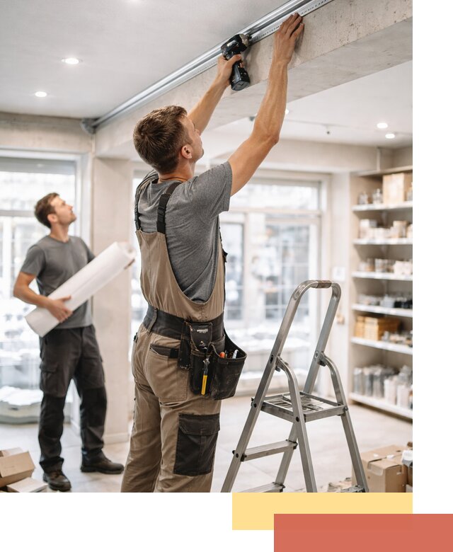 Монтаж натяжных потолков в магазине в Карасук