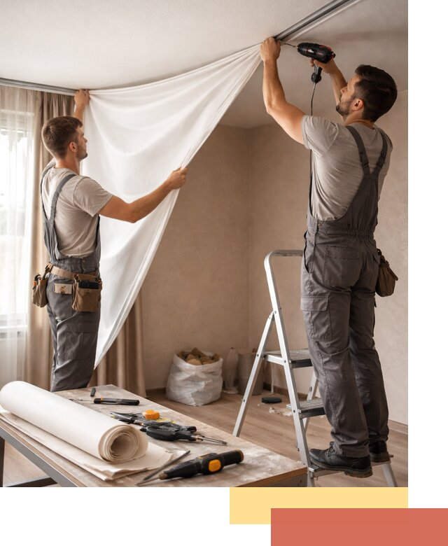 Замена полотна натяжного потолка в Карасук быстро и качественно