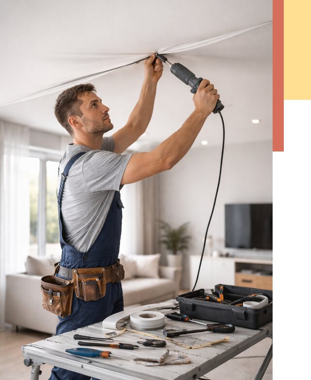 Ремонт натяжных потолков в Карасук от 9649 руб. под ключ — ОТДЕЛОЧНИК-Кск