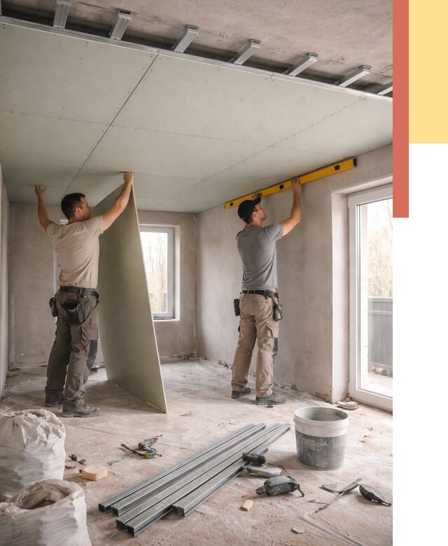 Одноуровневый потолок из гипсокартона в Карасук от 762 руб. — монтаж под ключ | ОТДЕЛОЧНИК-Кск