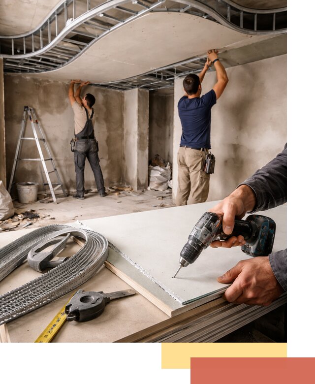 Криволинейный потолок из гипсокартона в Карасук — монтаж и отделка