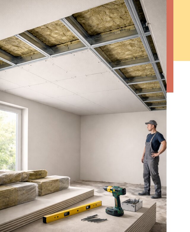 Звукоизоляция потолка ГКЛ в Карасук от 965 руб. — монтаж под ключ | ОТДЕЛОЧНИК-Кск