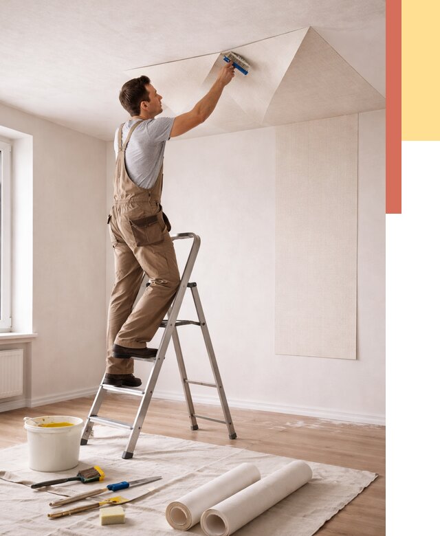 Поклейка обоев на потолок в Карасук от 4571 руб. быстро и недорого | ОТДЕЛОЧНИК-Кск