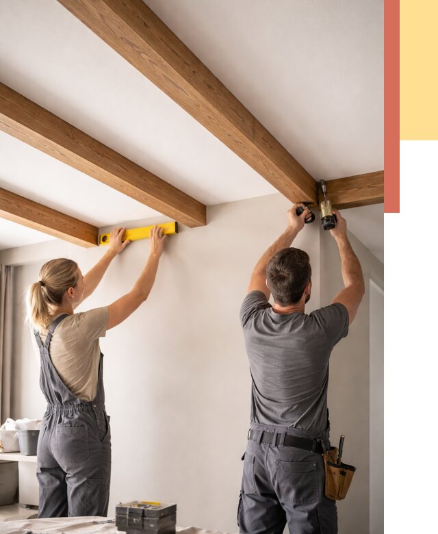 Монтаж декоративных балок на потолок в Карасук от 4266 руб. — ОТДЕЛОЧНИК-Кск